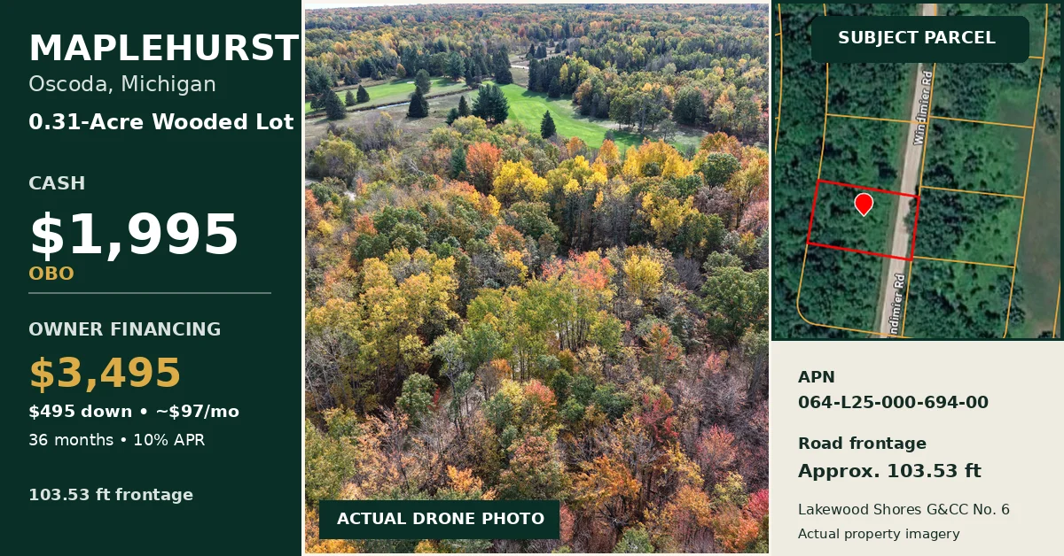 🌲 0.31-ACRE WOODED LOT – OSCODA, MI | $1,995 OBO