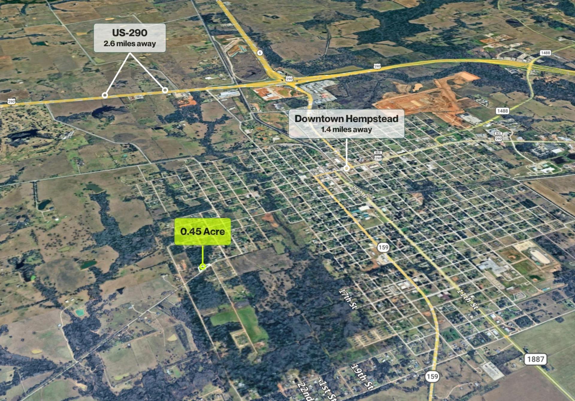 Decorative background for 0.45 Acres • Two Adjoining Lots • 313' of Paved-Road Frontage • Single-Family Residential Zoning • Cleared & Outside the Flood Zone • Growing Hempstead/Waller County Location • Owner Financing Available image 17
