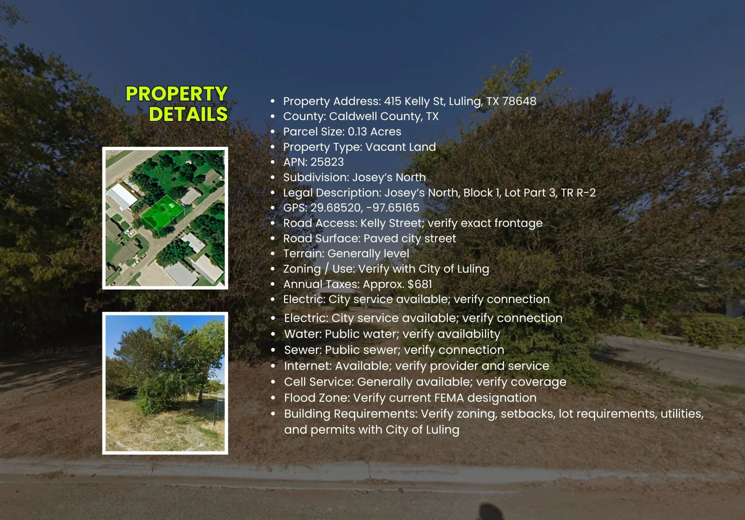 0.13 Acres • Buildable Lot • Inside the City of Luling • Established Neighborhood • Approximately 63' x 90' • Owner Financing Available • $30,000 in Caldwell County, TX