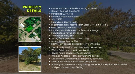 0.13 Acres • Buildable Lot • Inside the City of Luling • Established Neighborhood • Approximately 63' x 90' • Owner Financing Available • $30,000 in Caldwell County, TX